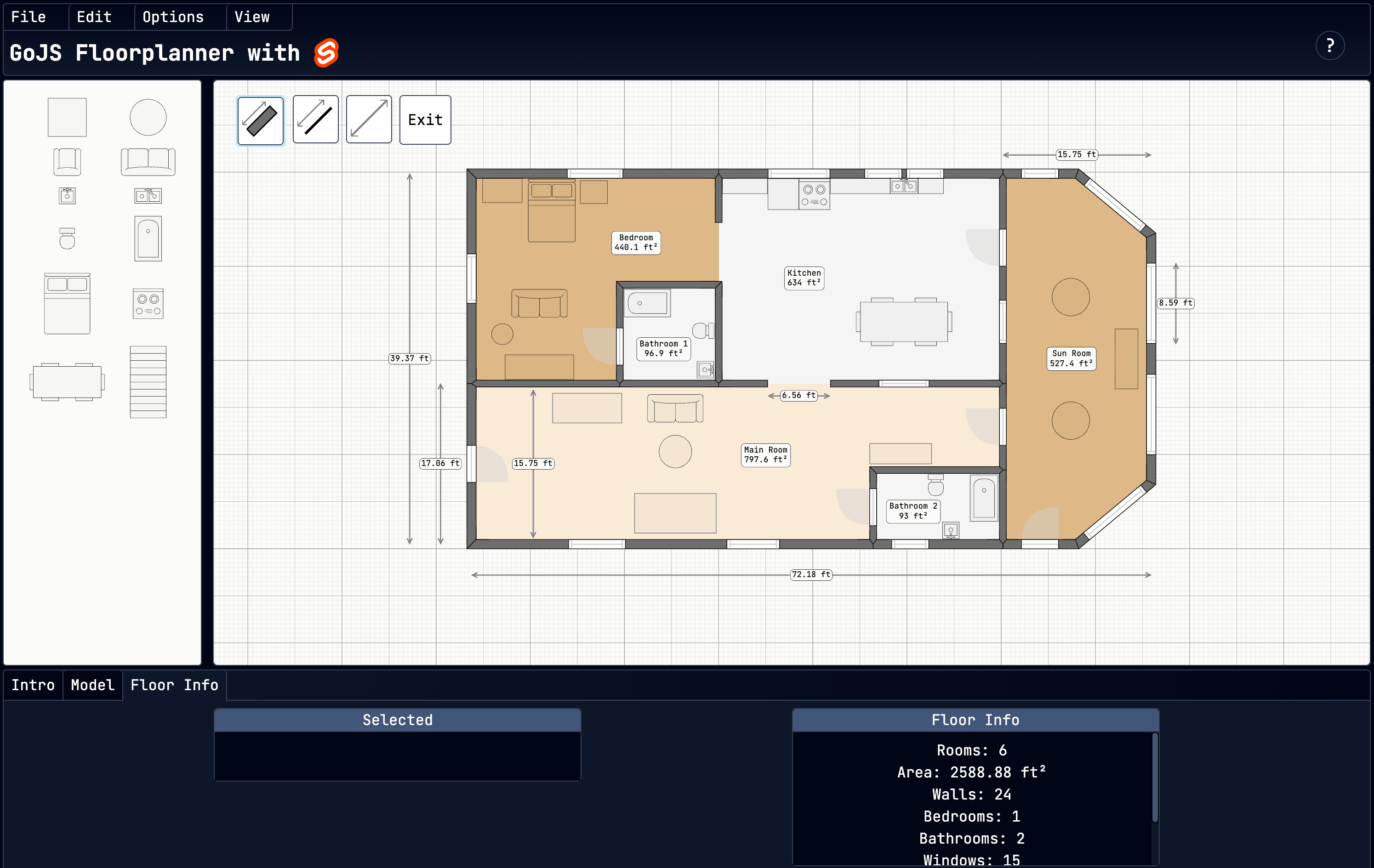 Screenshot of the floorplanning app in use