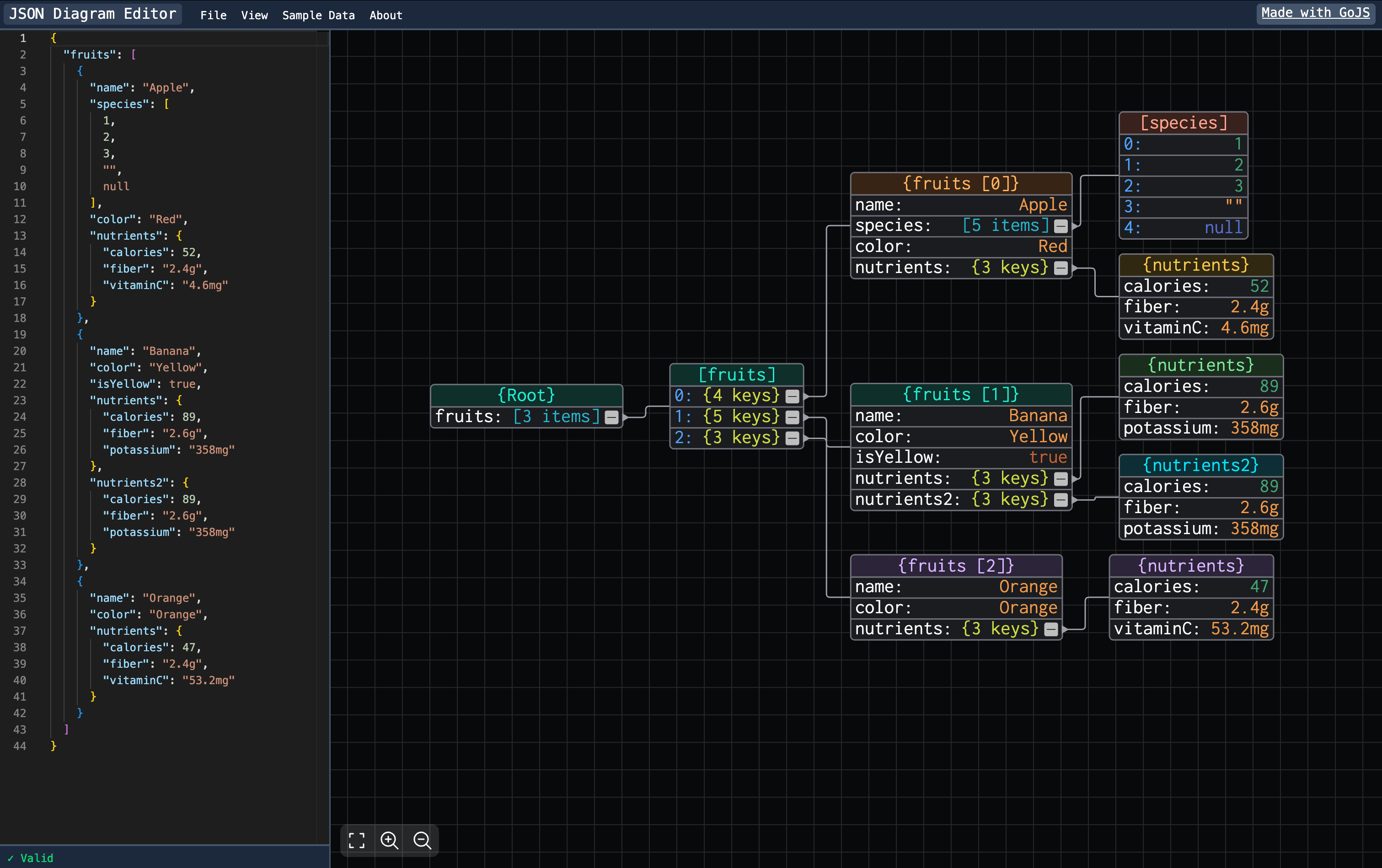 Screenshot of the JSON Diagram editor app in use